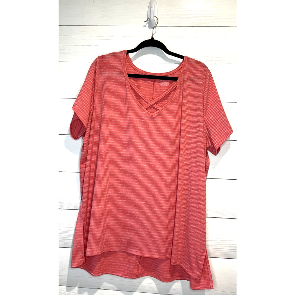 LANE BRYANT CRISS CROSS STRAPPY V-NECK CORAL RIBBED TOP SIZE 22/24